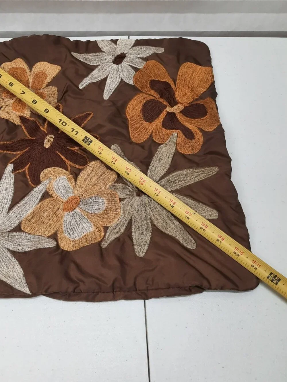 Pier 1 Imports Vintage Embroidered Floral Throw Pillow Cover Set 2 Brown Satin